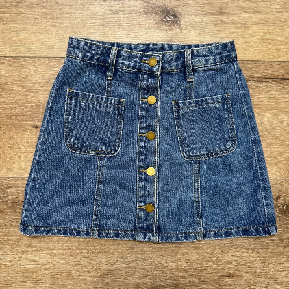 Y2K Style Denim Mini Skirt Button Front Size Small Unknown Brand